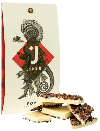 Bílá čokoláda 40% s kousky bobů 50g